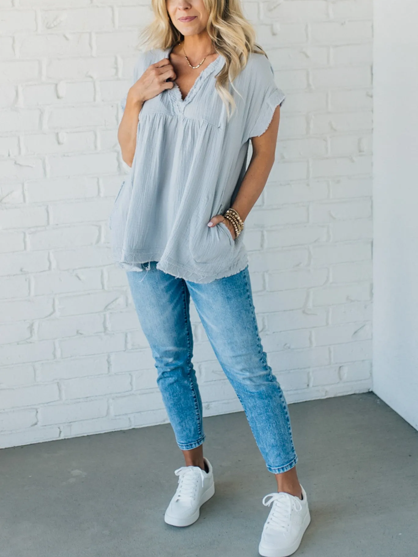 🔥👚Jednokolorowa bawełniana lniana luźna koszulka z krótkim rękawem