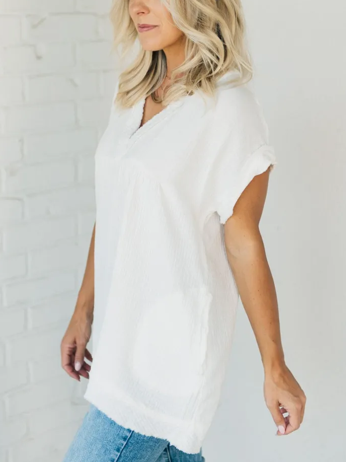 🔥👚Jednokolorowa bawełniana lniana luźna koszulka z krótkim rękawem