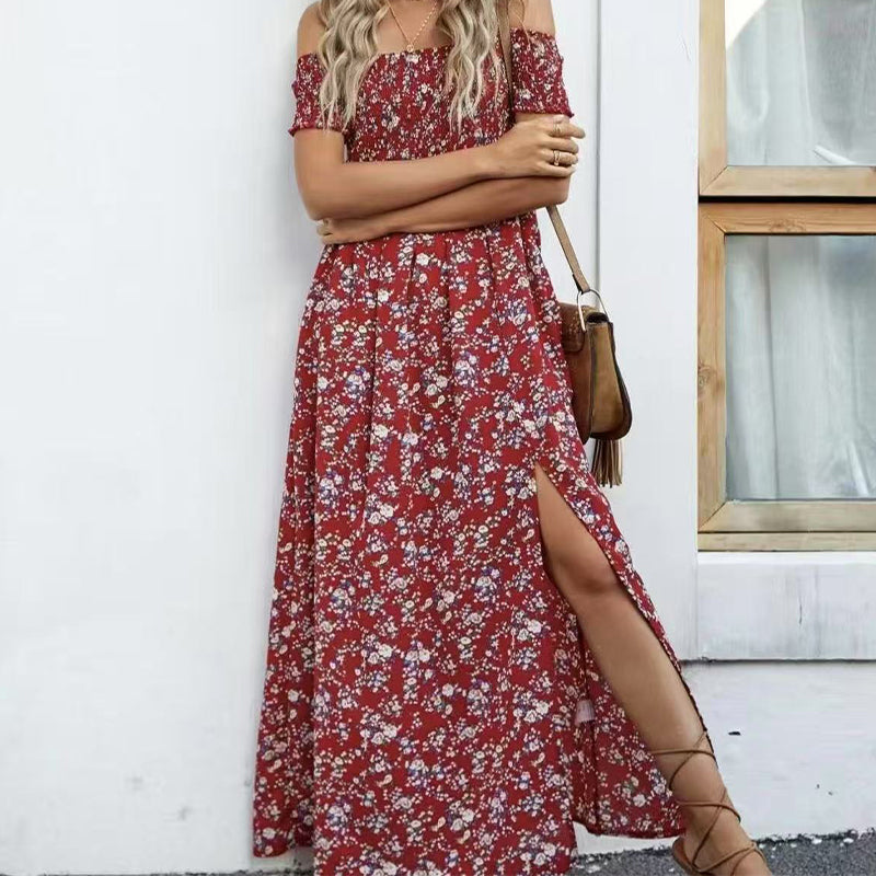🔥👗Elegancka damska sukienka z odkrytymi ramionami w kwiatowy wzór