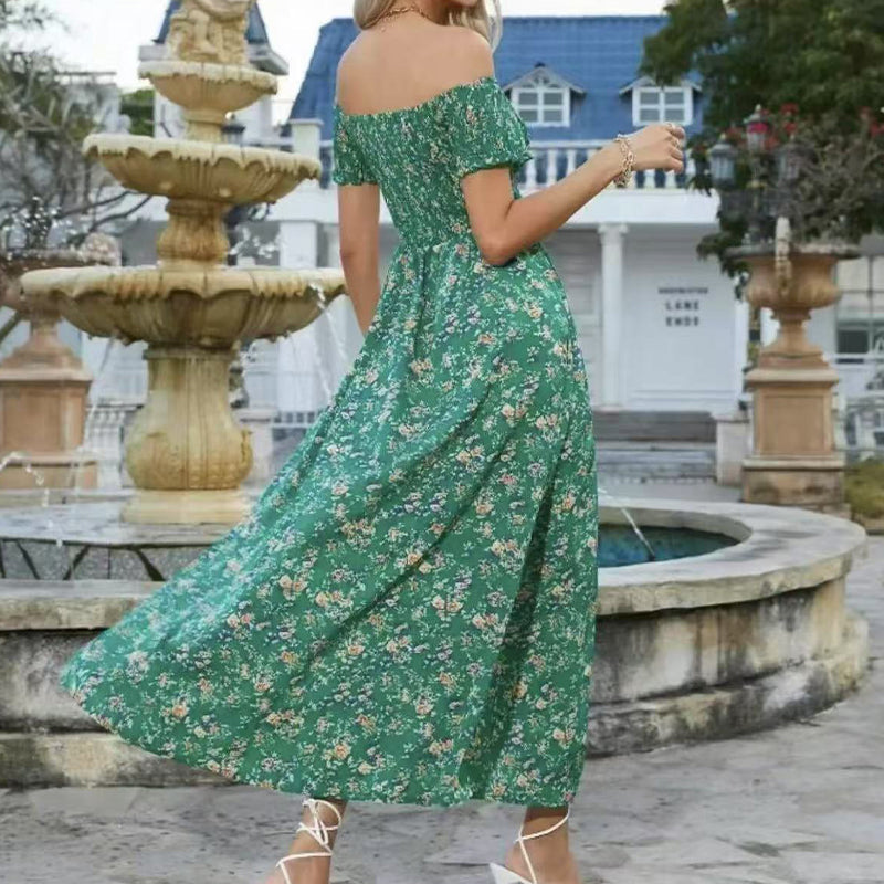🔥👗Elegancka damska sukienka z odkrytymi ramionami w kwiatowy wzór