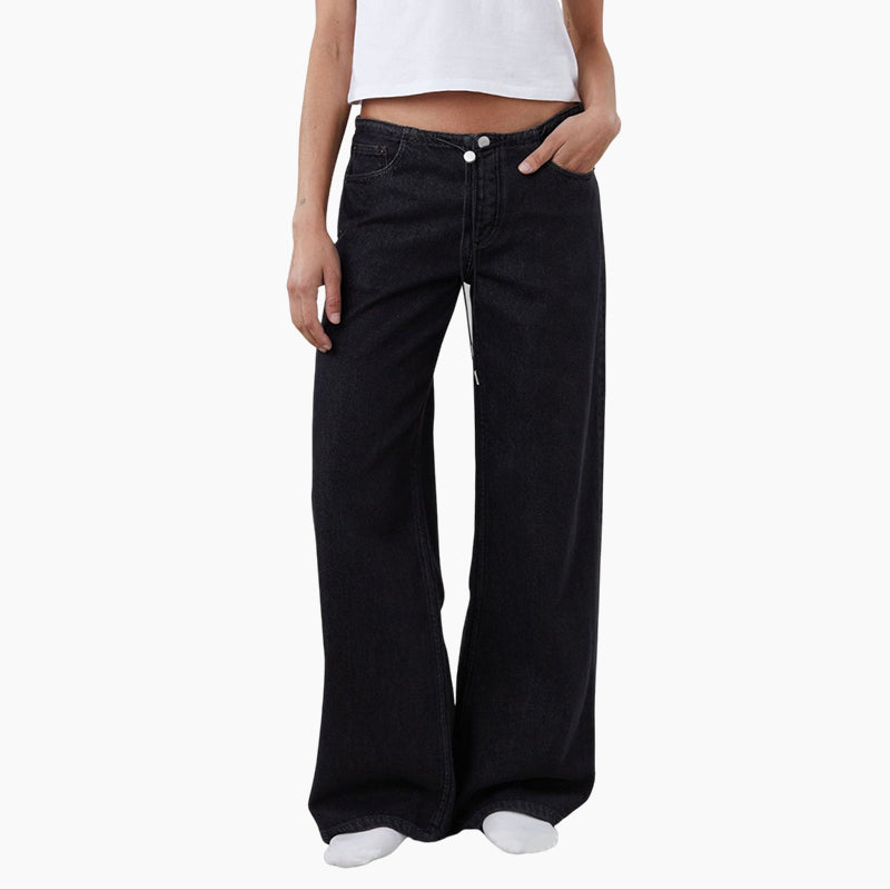 🔥👖Luźne jeansy z niskim stanem i regulowanym ściągaczem