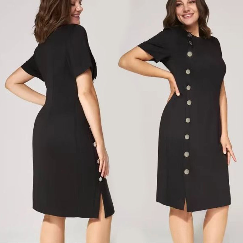 🔥👗Elegancka damska sukienka z guzikami w jednolitym kolorze