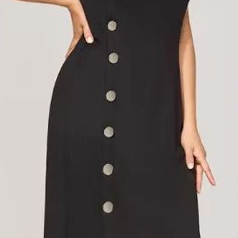 🔥👗Elegancka damska sukienka z guzikami w jednolitym kolorze