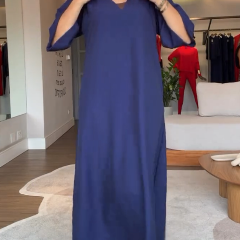 🔥👗Damska sukienka maxi z dekoltem w serek i bez rękawów