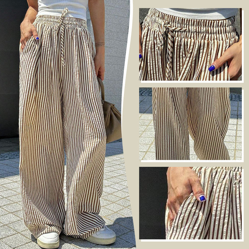 🔥👖Damskie spodnie ze sznurkiem w pionowe paski