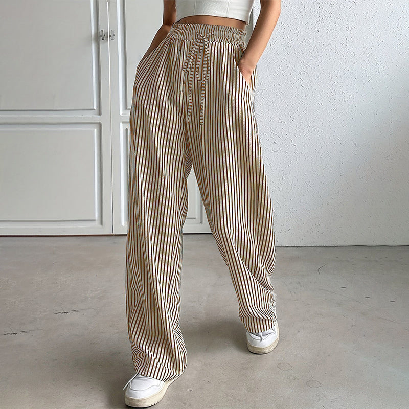 🔥👖Damskie spodnie ze sznurkiem w pionowe paski