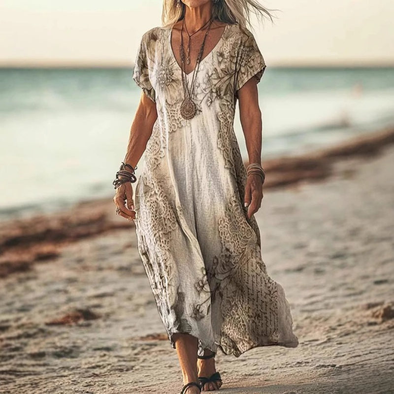 🔥👗Damska sukienka z krótkim rękawem i nadrukiem V-Neck
