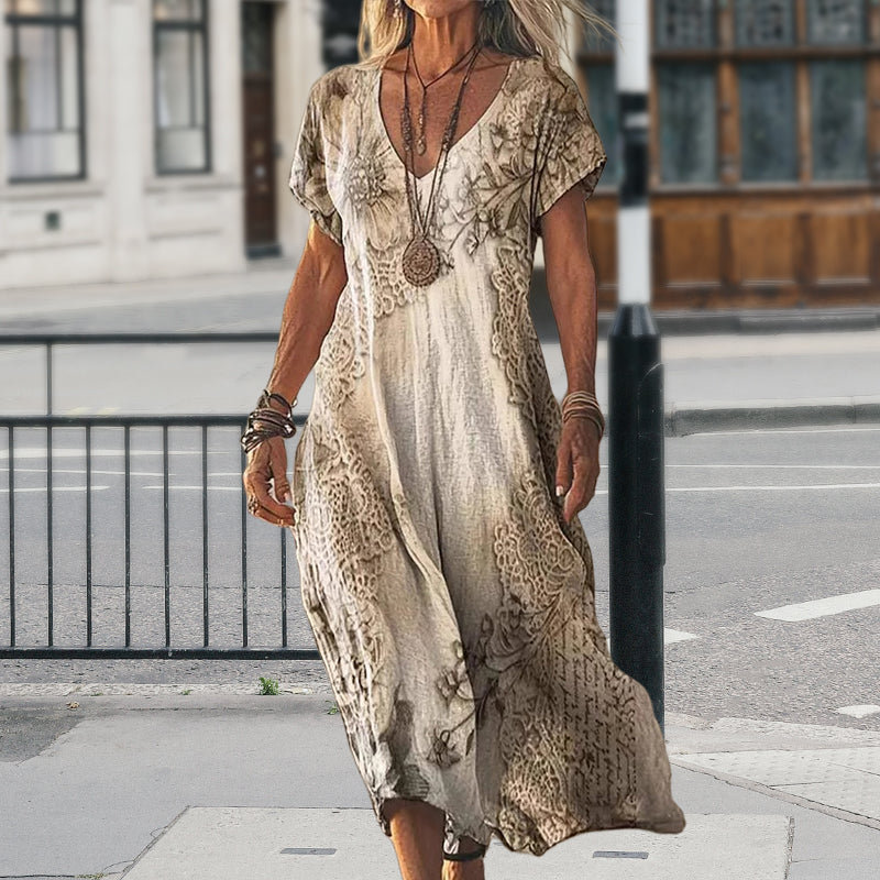 🔥👗Damska sukienka z krótkim rękawem i nadrukiem V-Neck