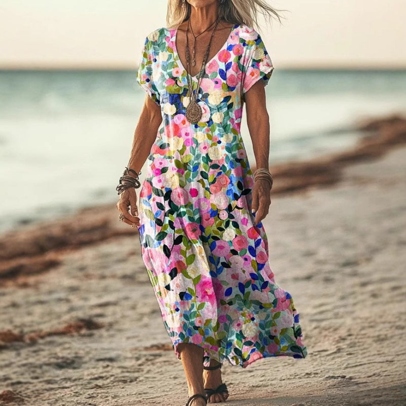 🔥👗Damska sukienka z krótkim rękawem i nadrukiem V-Neck