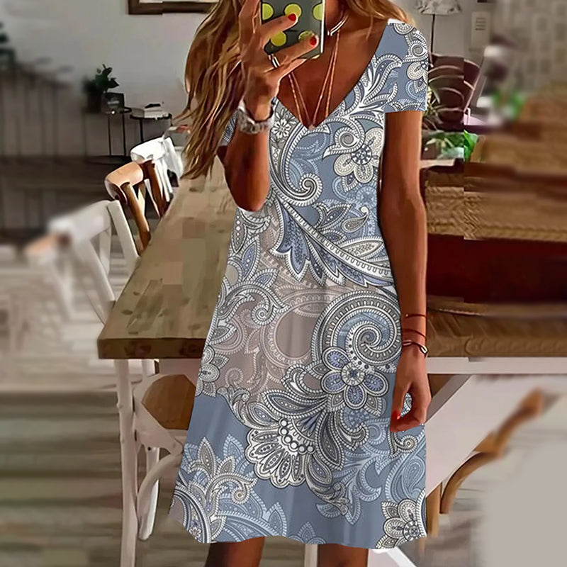 🔥👗Eleganckie damskie sukienki z dekoltem w serek z nadrukiem
