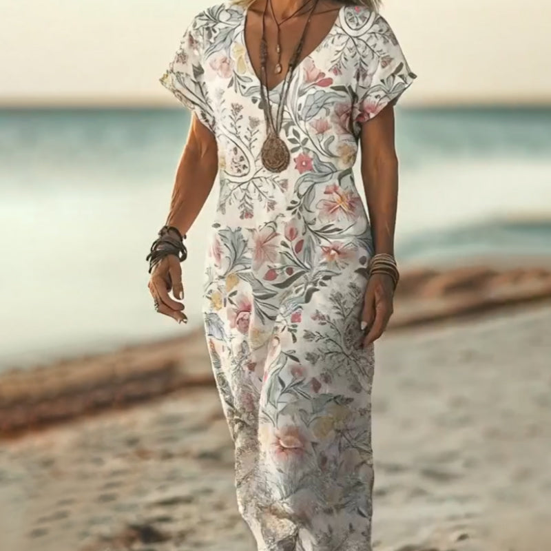 🔥👗Letnia damska sukienka maxi z dekoltem w szpic