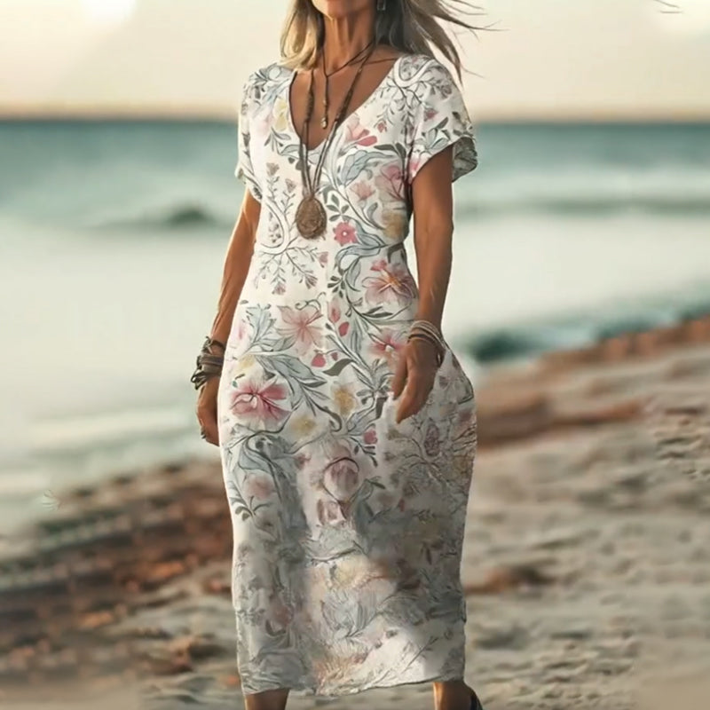 🔥👗Letnia damska sukienka maxi z dekoltem w szpic