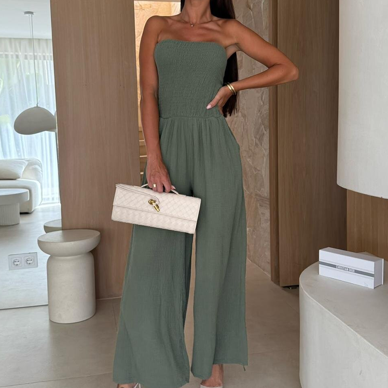 🔥👗Kombinezon z odkrytymi ramionami i szerokimi nogawkami dla kobiet
