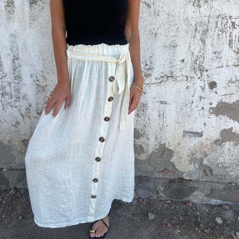 🔥👗Spódnica w jednolitym kolorze | Ozdobne guziki i pasek do wiązania - ponadczasowa garderoba