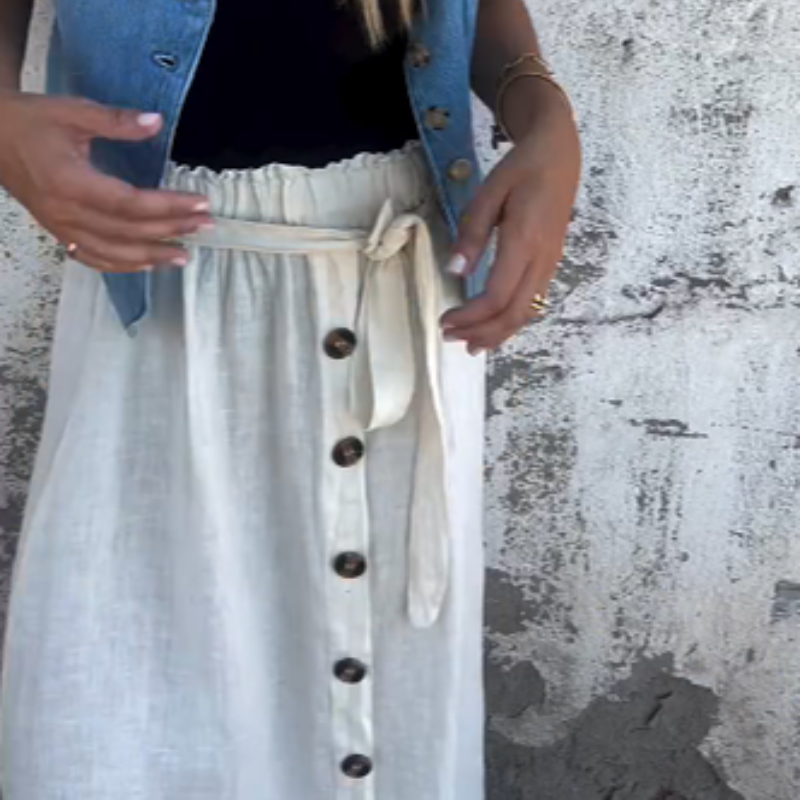 🔥👗Spódnica w jednolitym kolorze | Ozdobne guziki i pasek do wiązania - ponadczasowa garderoba