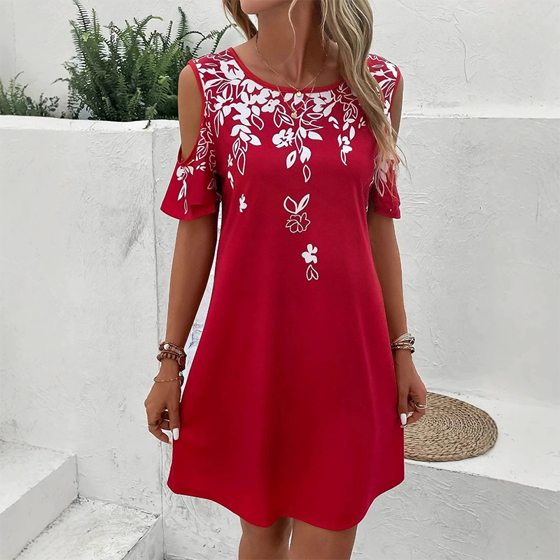 🔥👗【S-2XL】Sukienka midi z kwiatowym nadrukiem i wyciętymi rękawami
