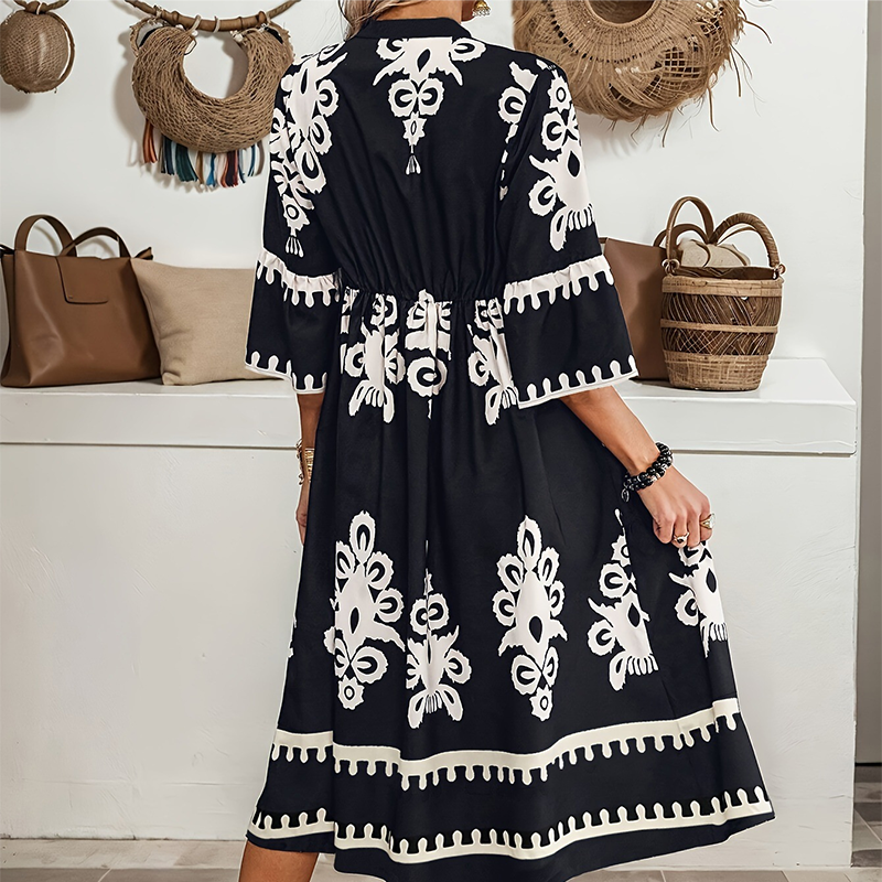 🔥👗Casualowa sukienka z nadrukiem i dekoltem w serek
