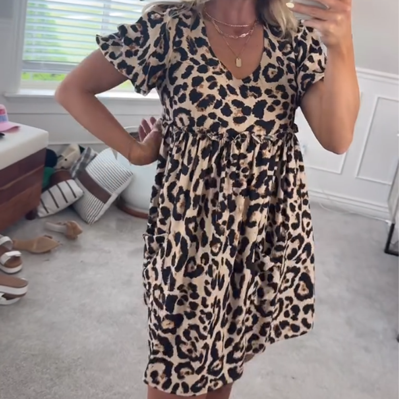 🔥👗Damska casualowa mini sukienka w panterkę