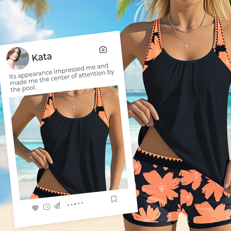 🔥👙Damski dwuczęściowy zestaw kąpielowy z nadrukiem Tankini i szortami