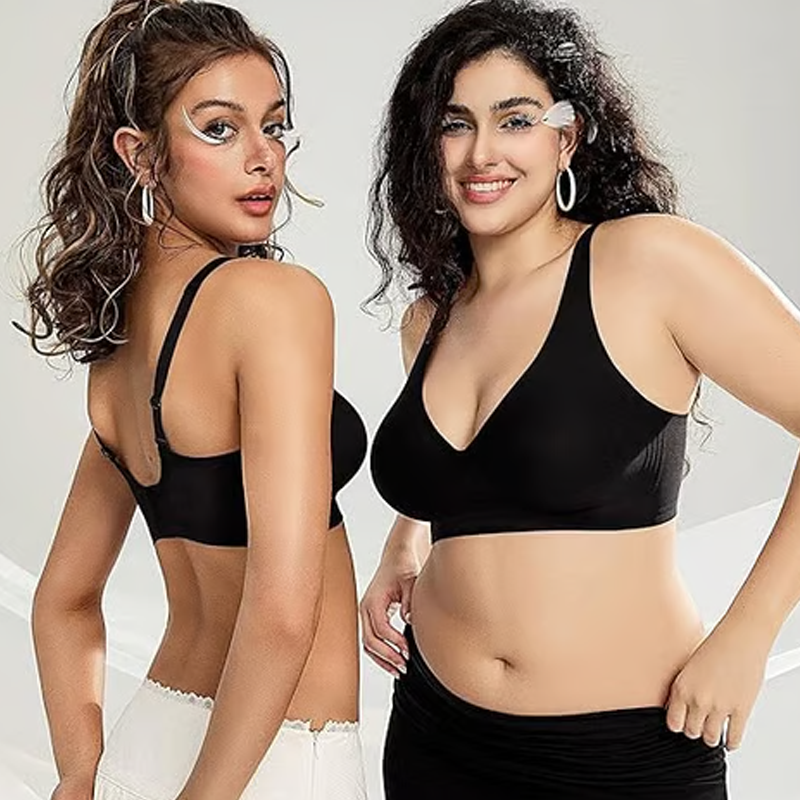 🔥👙Letni, gorący biustonosz push-up z głębokim dekoltem w serek i bez fiszbin, bezszwowy, żelowy