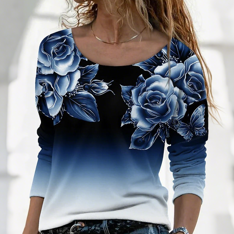 🔥👚Modna bluzka z długim rękawem i kwiatowym nadrukiem