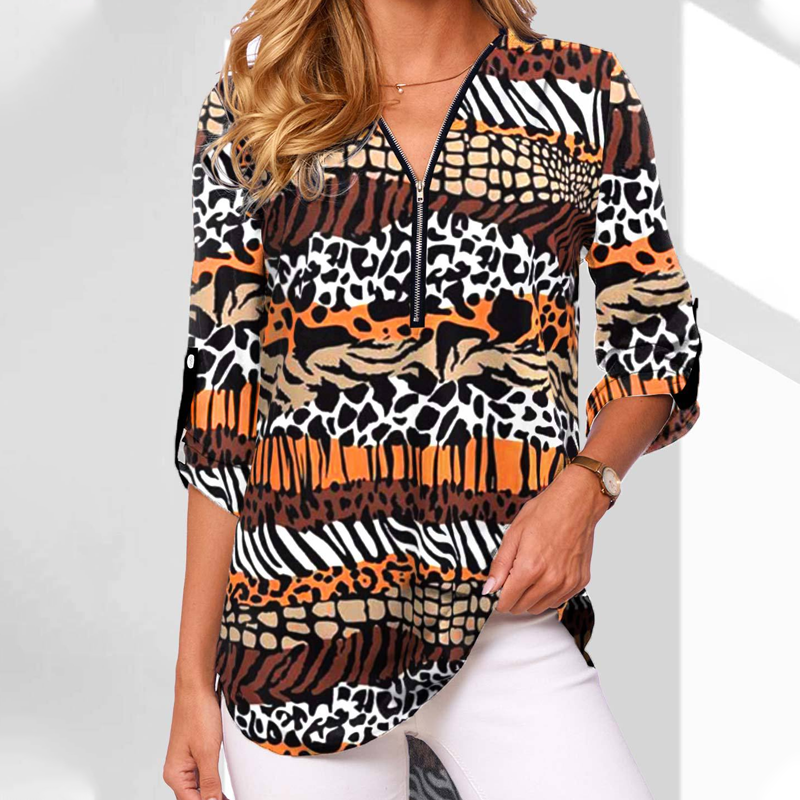 🔥👚Damski top z nadrukiem V-Neck z zamkiem błyskawicznym