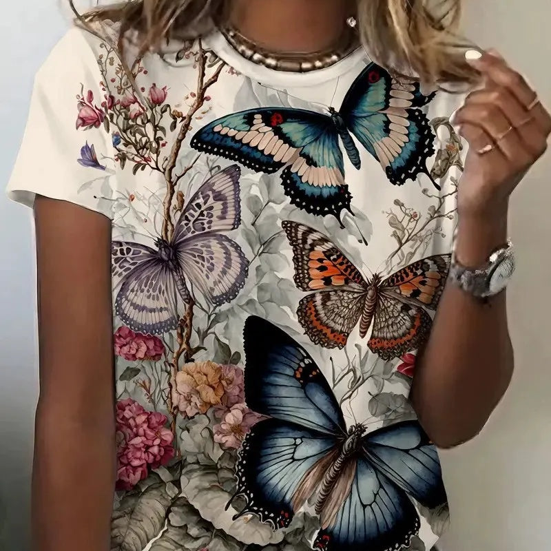 🔥👚Kobiety drukowane okrągłej szyi krótki rękaw Góra