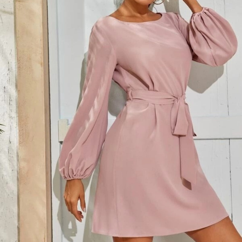 🔥👗Modna damska sukienka z długim rękawem w jednolitym kolorze
