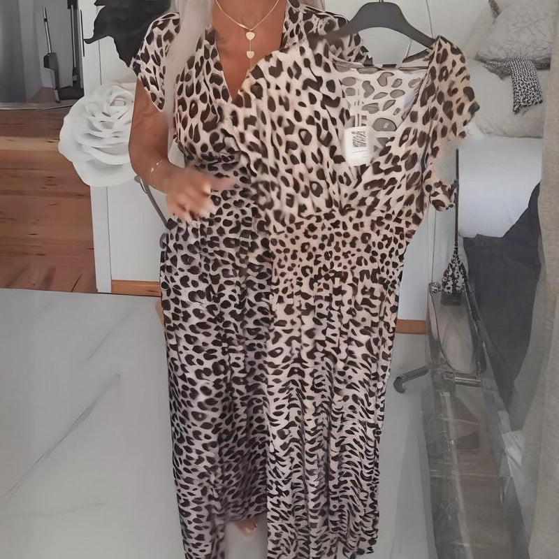 🔥👗Damska sukienka z dekoltem w serek i nadrukiem w panterkę