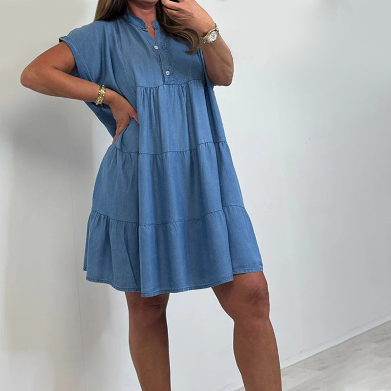 🔥👗Kobieca sukienka casualowa z guzikami i krótkim rękawem