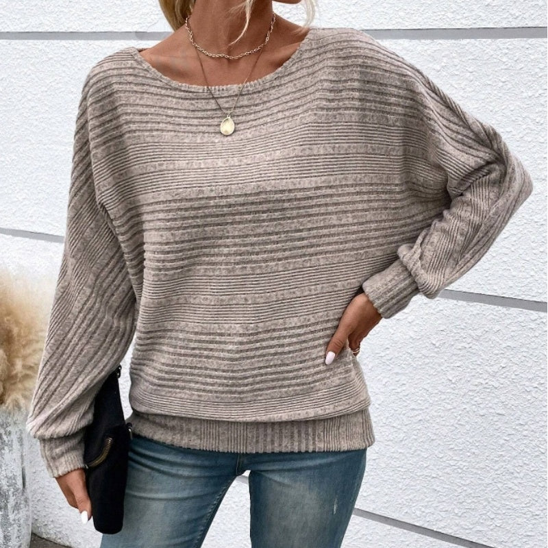 🔥👚【S-3XL】Solidna bluzka w paski z okrągłym dekoltem i długimi rękawami