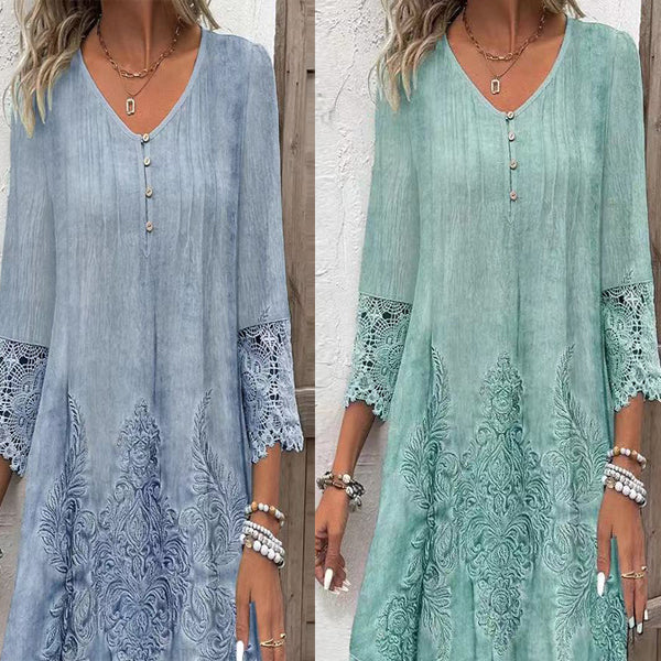 🔥👗Elegancka koronkowa sukienka damska z półrękawkiem i dekoltem w szpic