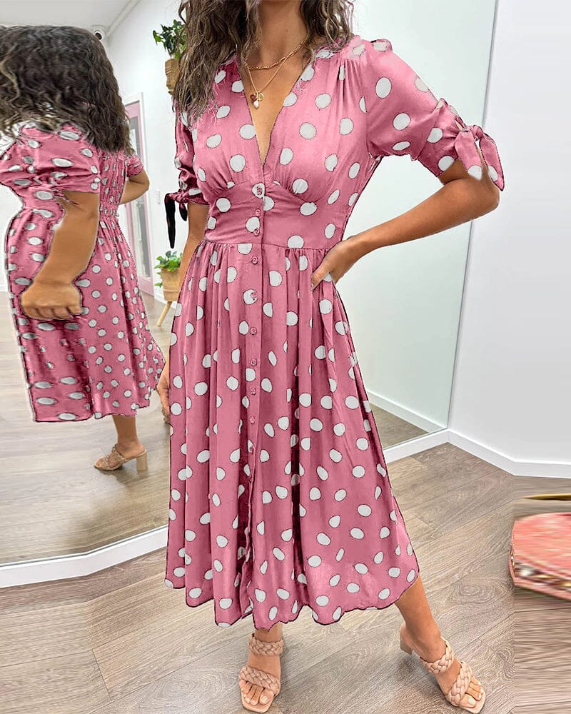 🔥👗Sukienka w kropki z głębokim dekoltem w szpic