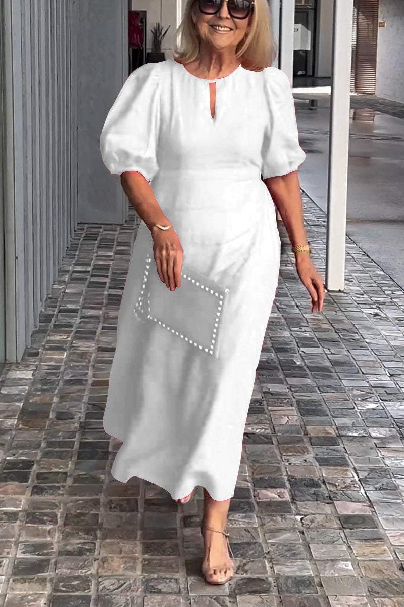 🔥👗【M-3XL】 Sukienka z bąbelkowym rękawem z solidnej bawełny i lnu