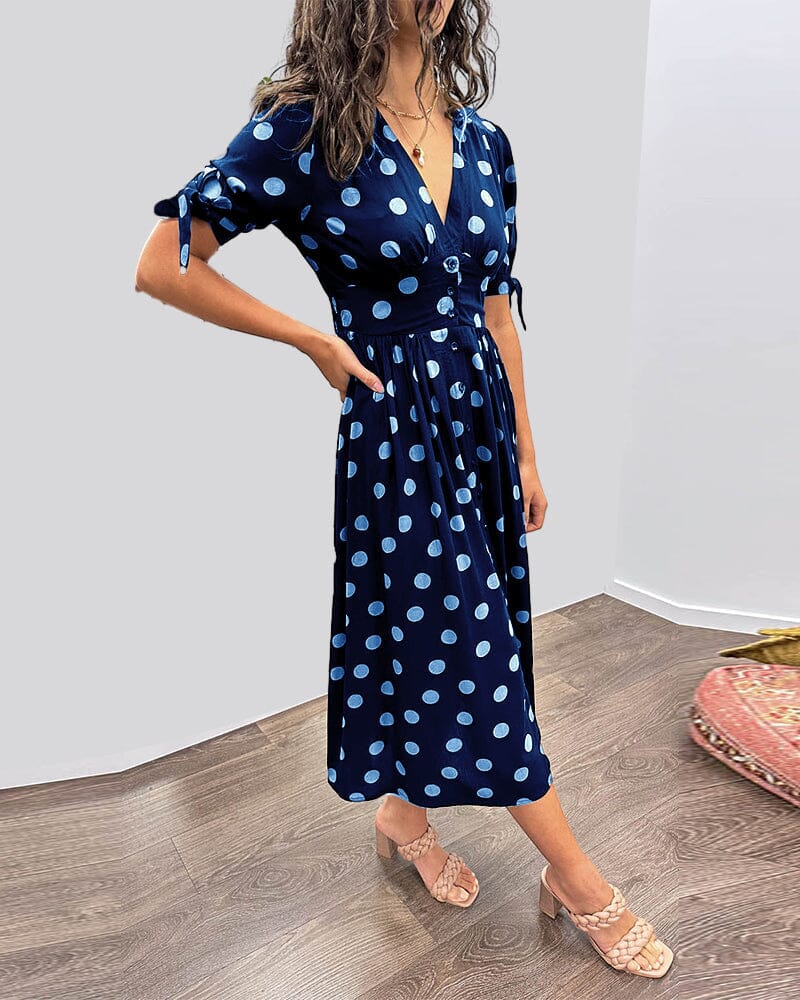 🔥👗Sukienka w kropki z głębokim dekoltem w szpic