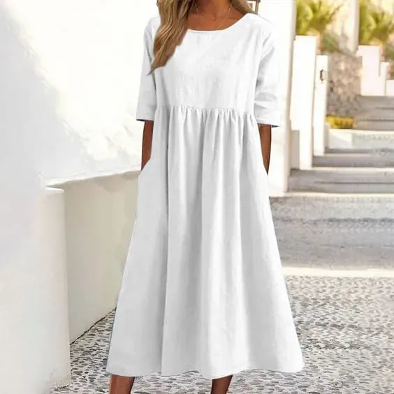 🔥👗Modna sukienka bawełniana z okrągłym dekoltem