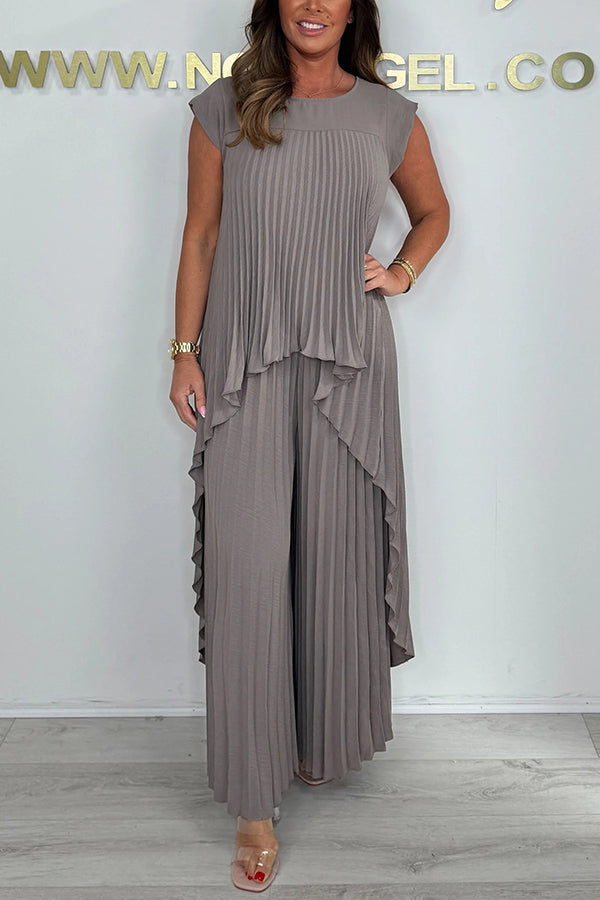 🔥👚👖Komplet damski: elegancka plisowana bluzka i przewiewne spodnie
