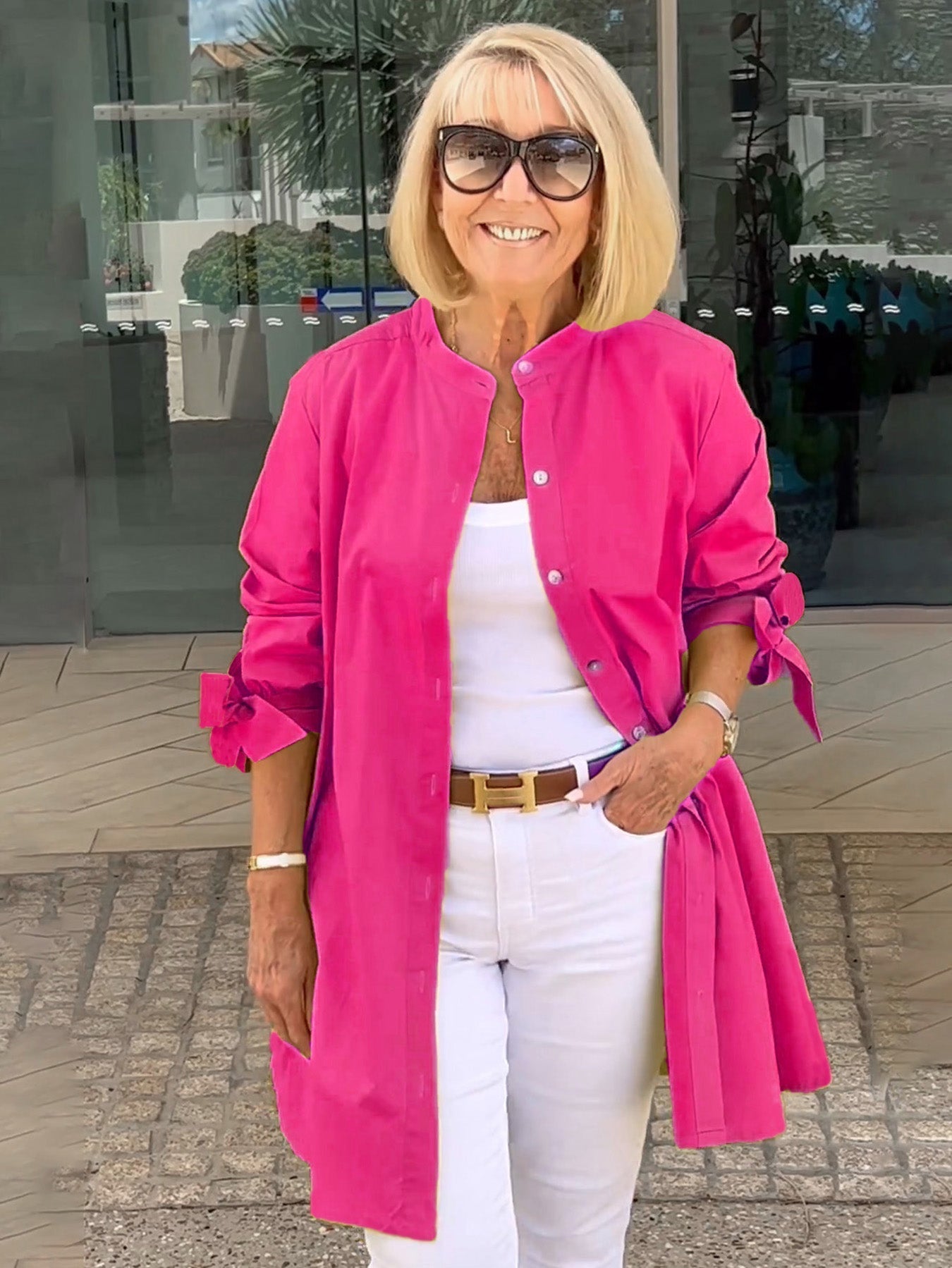 🔥👚👖Długa bawełniana kurtka koszulowa w jednolitym kolorze