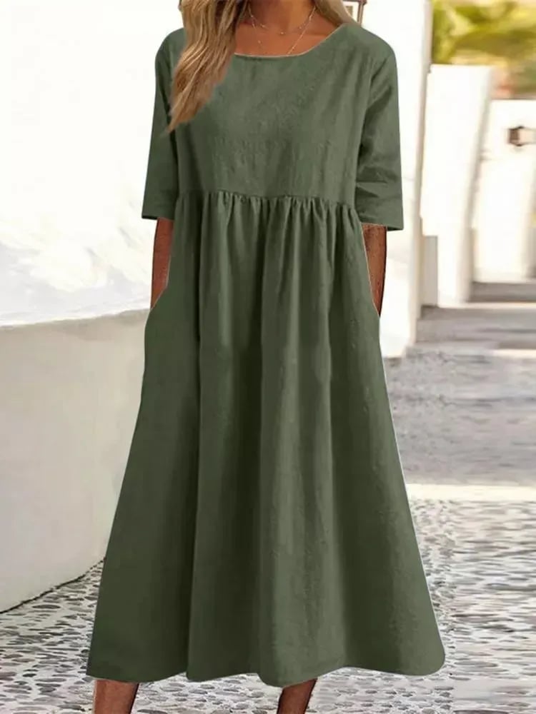 🔥👗Modna sukienka bawełniana z okrągłym dekoltem
