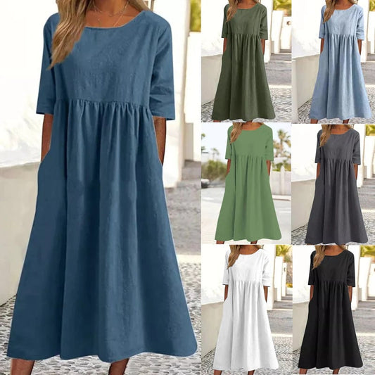 🔥👗Modna sukienka bawełniana z okrągłym dekoltem