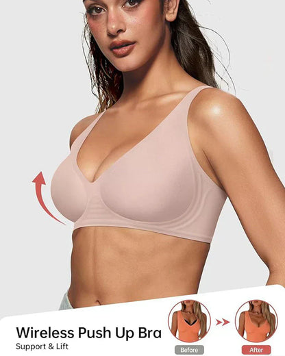 🔥👙Letni, gorący biustonosz push-up z głębokim dekoltem w serek i bez fiszbin, bezszwowy, żelowy