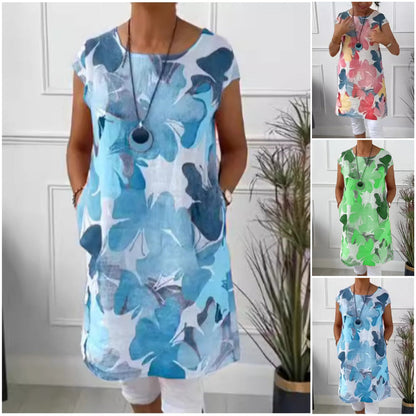 🔥👗Luźna sukienka do kolan z wzorem w motyle✨