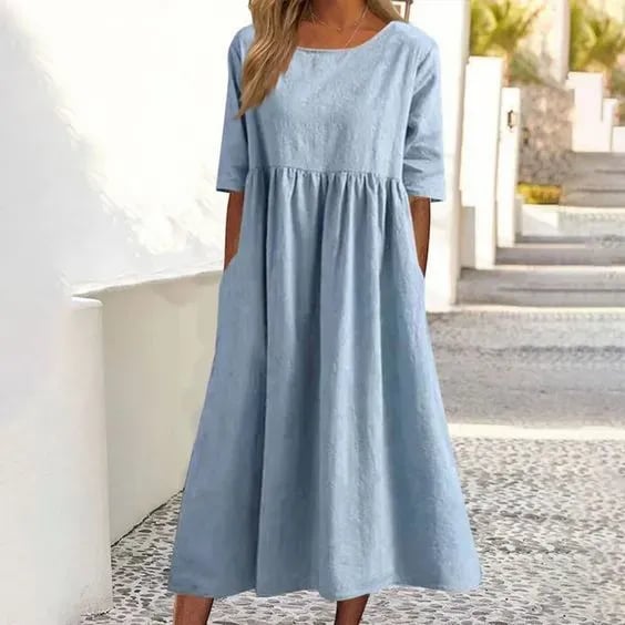 🔥👗Modna sukienka bawełniana z okrągłym dekoltem