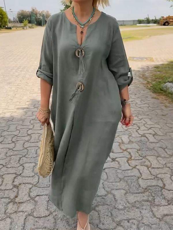 🔥👗Bawełniana i lniana sukienka z dekoltem V