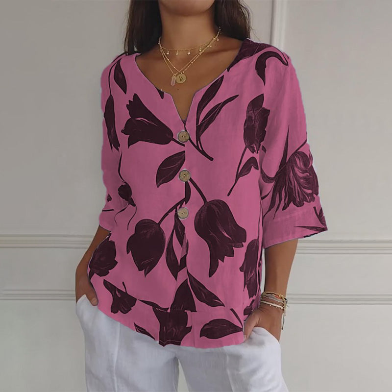 🔥👚2025💐Damski lniany luźny top z dekoltem w szpic