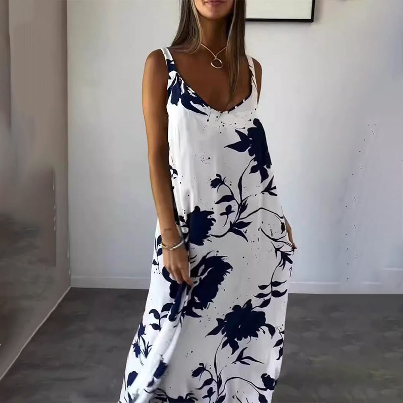 🔥👗Damska kwiecista sukienka na ramiączkach, bez rękawów, z lejącym się tyłem
