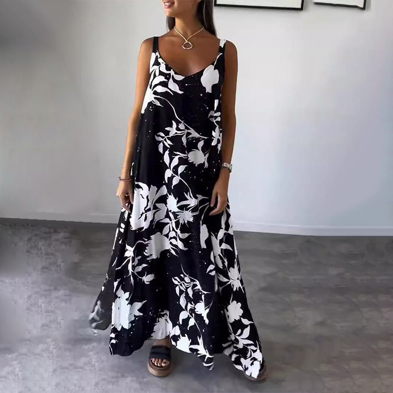 🔥👗Damska kwiecista sukienka na ramiączkach, bez rękawów, z lejącym się tyłem