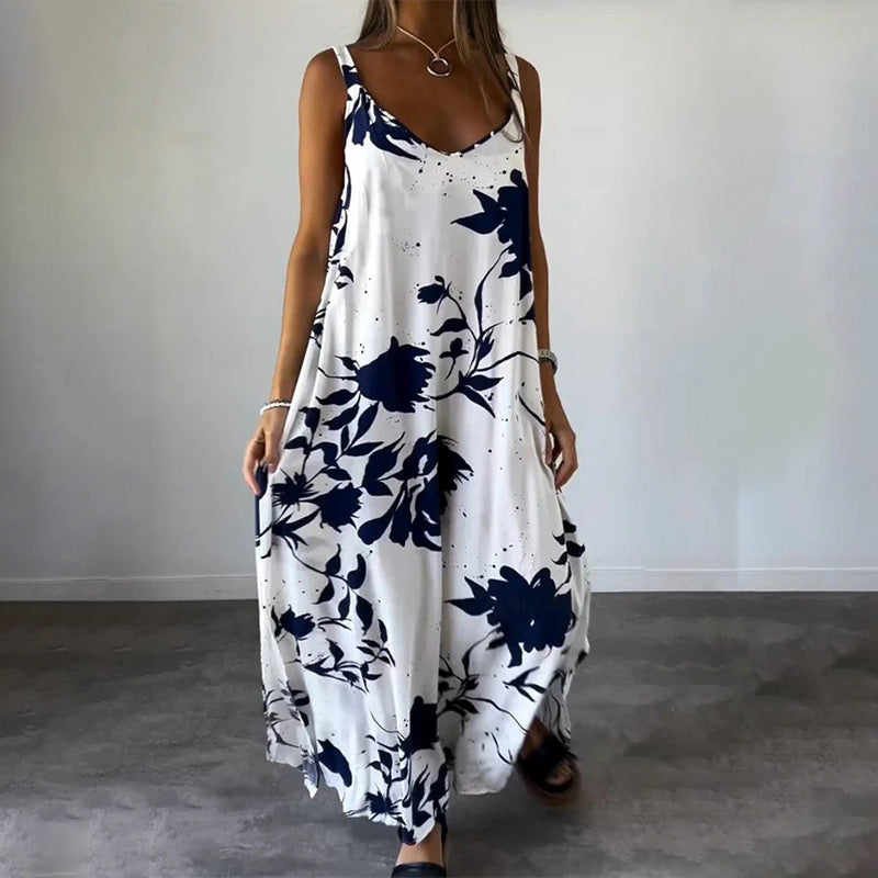 🔥👗Damska kwiecista sukienka na ramiączkach, bez rękawów, z lejącym się tyłem