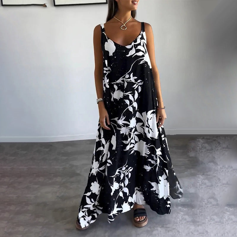 🔥👗Damska kwiecista sukienka na ramiączkach, bez rękawów, z lejącym się tyłem