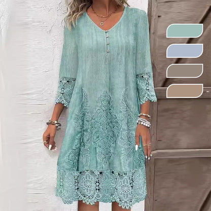 🔥👗Elegancka koronkowa sukienka damska z półrękawkiem i dekoltem w szpic